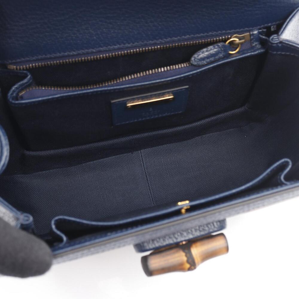 Gucci GG Orange Leather Logo Blue Handbag Canvas Navy Bamboo Multicolor